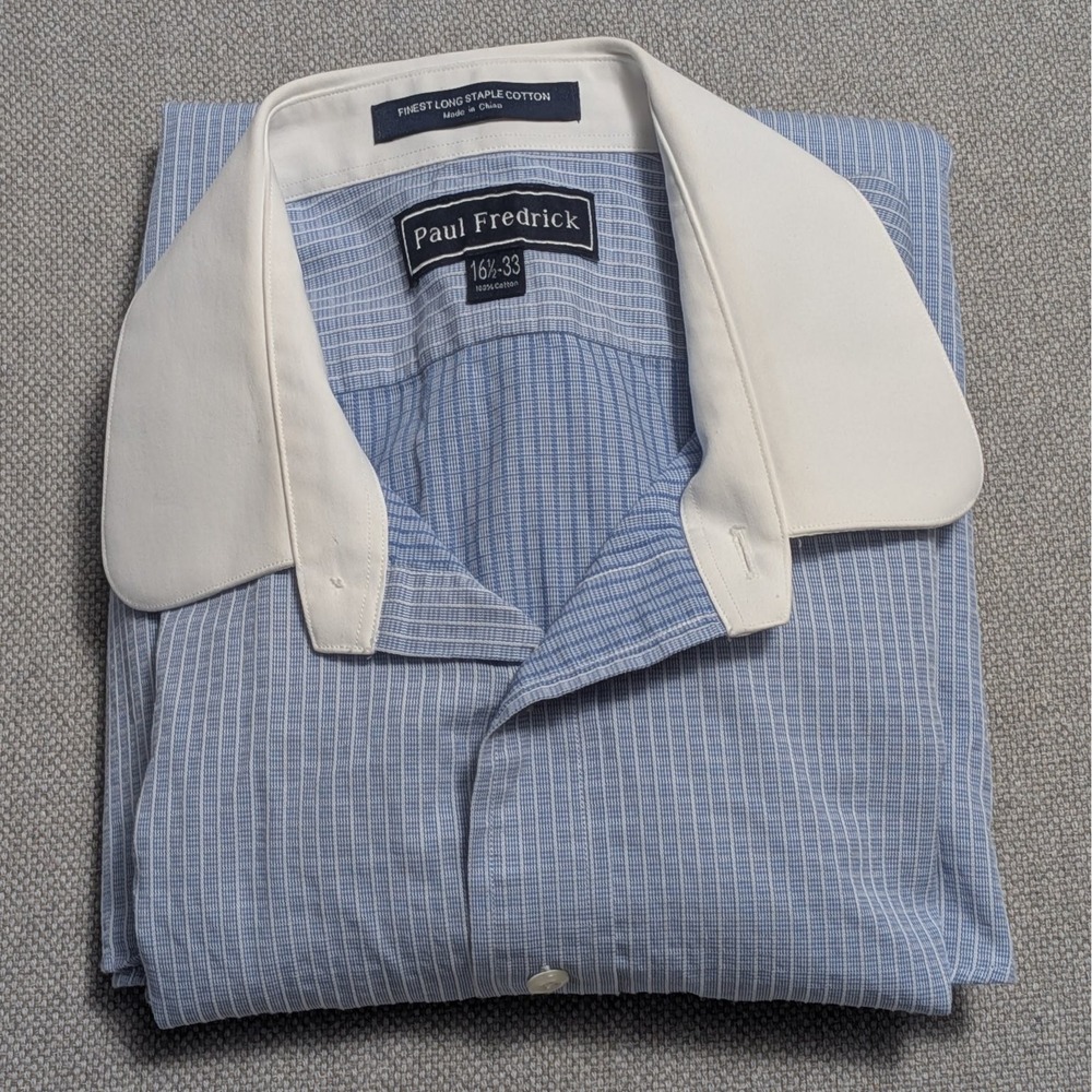 Paul Fredrick Men's Blue White French Cuff Dress Shirt 16.5 33 Cotton